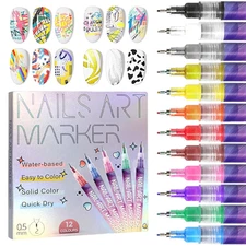 12 Colors Nail Art Pens Set 3D Nail Polish Pens Graffiti Dotting Pen Acrylic Pai