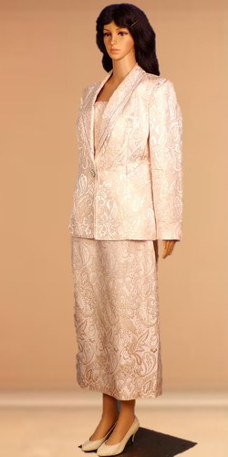 JUSTIN TAYLOR size 12 champagne/gold-metallic 2-piece suit jacket/skirt - Picture 8 of 16