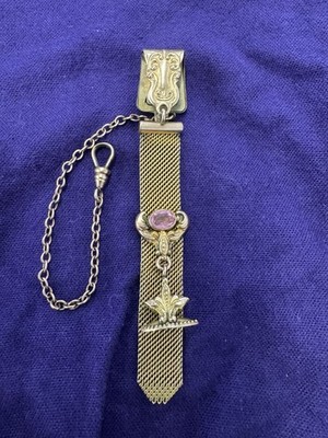 ANTIQUE ''F. M. Co.'' GOLD FILLED MESH POCKET WATCH CHAIN with FOB