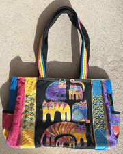 NWOT Laurel Burch Cat Colorful Cats MED/LARGE Tote Travel Bag Pockets Zipper