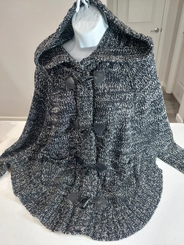 Michael Kors Cardigan Cape Maglione Taglia M Zip Giacca Cappotto Cappuccio Toggle Bottoni