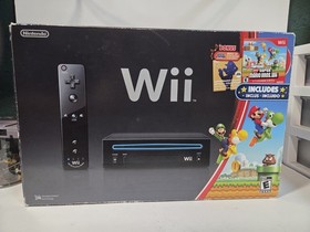 Nintendo Wii Bundle In Box- Black W Mario Bros Game- 1 Controller Nunchuck Cords