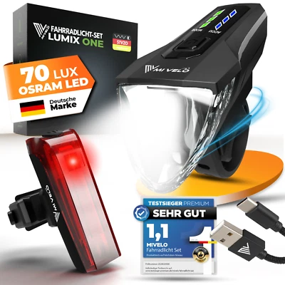 MIVELO "LUMIX ONE" Fahrradlicht Set USB aufladbar STVZO zugelassen