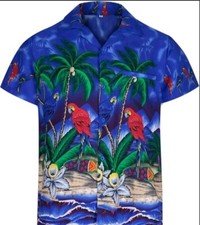 Hawaiian Men's Size Medium Shirt Parrot Dark Blue Short Sleeve