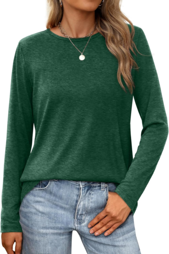 Long Sleeve Shirts for Women Casual Crew Neck Basic Fall Tops Loose Fit Comfy