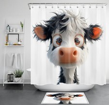 Western Black White Funny Animal Cattle Shower Curtain Set for Bathroom Decor
