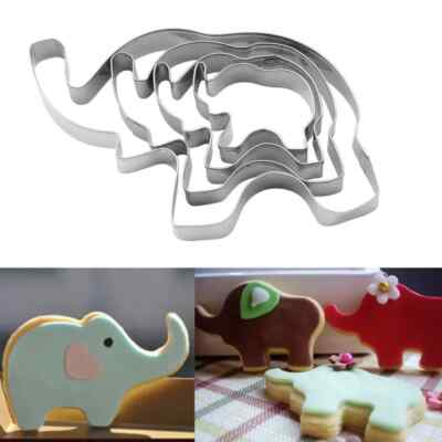 4pcs Animal Stainless Steel Cookie Cutters Elephant Shape Cake Fondant Biscuit