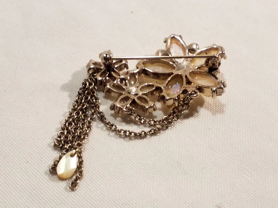 Broche prendedor vintage imitación ópalos flores con colgantes y dije joyería de moda pinback  Foto 4 de 4