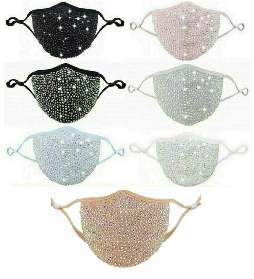 Rhinestone Face Mask Bling Crystal Mask Reusable Washable With Filter Pocket - Image 2 of 4