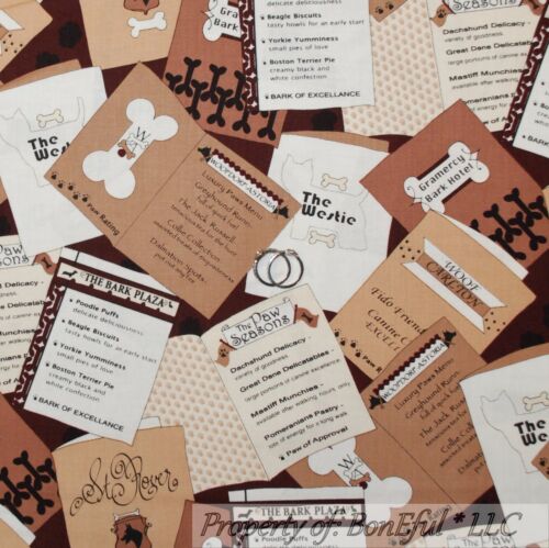 BonEful FABRIC Cotton Quilt Brown Recipe Bone Food Dog Puppy Patchwork Kid SCRAP