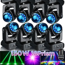 8PCS 150W RGBW LED Moving Head Stage Light 18 Facet Prism Gobo DMX DJ Beam Light