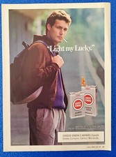 CLASSIC 1987 LUCKY STRIKE CIGARETTE ORIGINAL PRINT AD "LIGHT MY LUCKY"