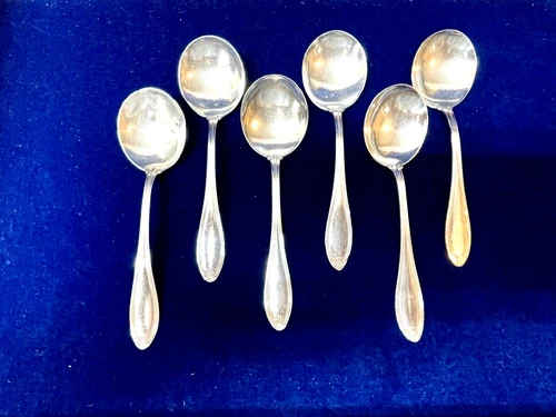 6 International Silver Sterling Soup Spoons Margaret New Pattern 106.5 Grams  ML