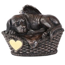 Cute Dog Sleeping In Basket Urn Bronze Finish Memorials Figurine