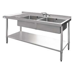 Vogue Double Sink With Deep Drainer Stainless Steel Restaurant