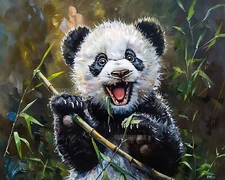 8x10 Matte Print Adorable Baby Panda Smiling with Bamboo Shoot