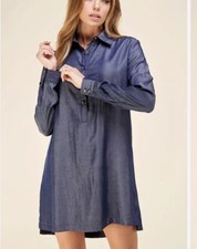 Shirt Dress Women Blue Denim Long Sleeve Knee-Length Casual episode various size