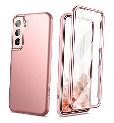 for Samsung Galaxy S22 Case, [Built-in Anti-Scratch Screen Pink Gold