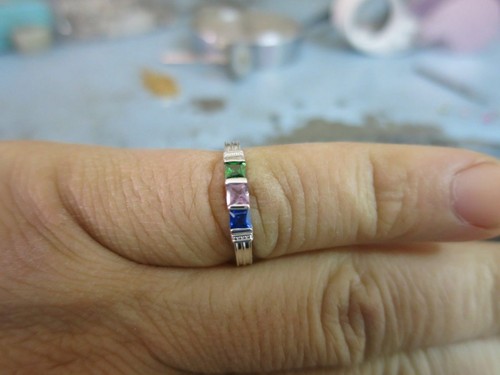 Mother's Stackable Ring 1-3 Princess-Cut Birthstones Sterling Silver Family Ring - Picture 9 of 28
