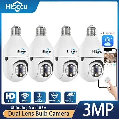 HISEEU 1~4PCS Dual Lens 3MP 360° Light Mini WiFi Camera Wireless Home Baby Pet Monitor
