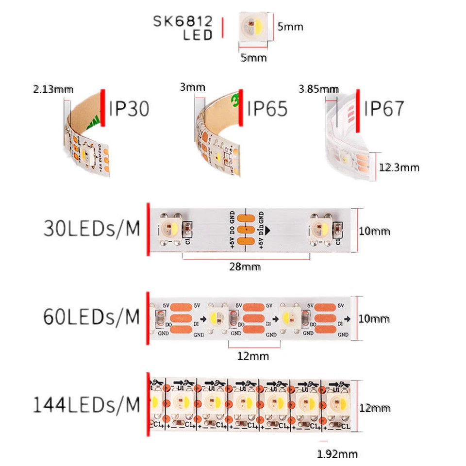 SK6812 RGBW (ähnlich WS2812b) 4-in-1 LED Streifen 30/60/144 LED`s / Pixel/m 5050 - Bild 3 von 4