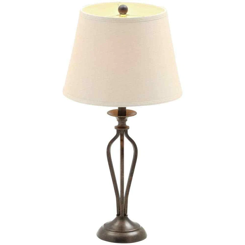 Hampton Bay Rhodes 28 in. Bronze Table Lamp with Natural Linen