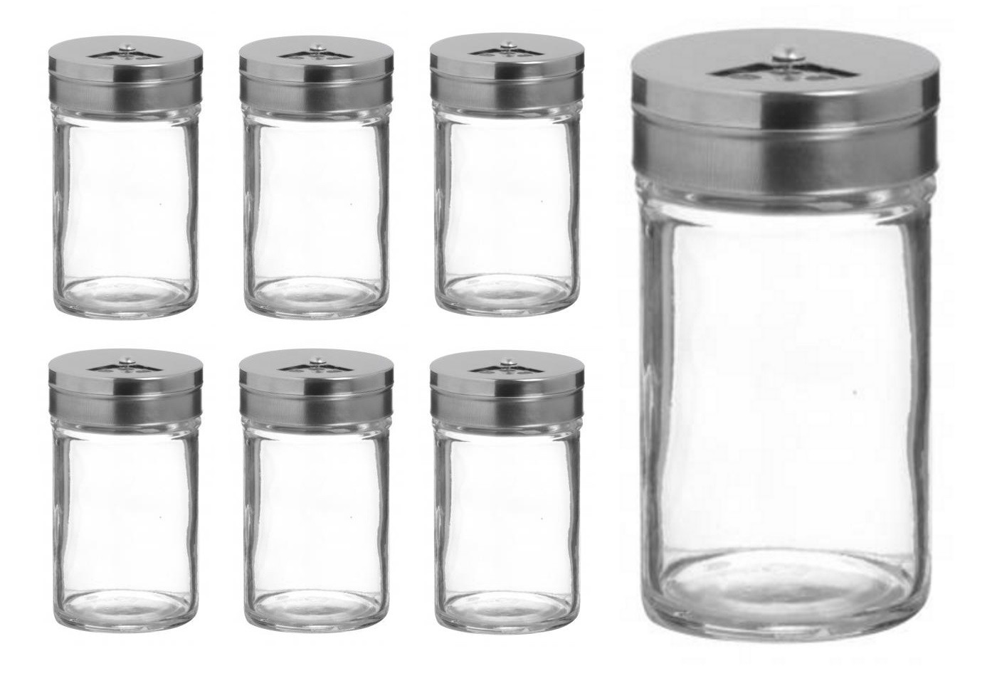 Glass Spice Jar Set With Rotating Lid 6 Piece Shaker Salt Pepper Spice