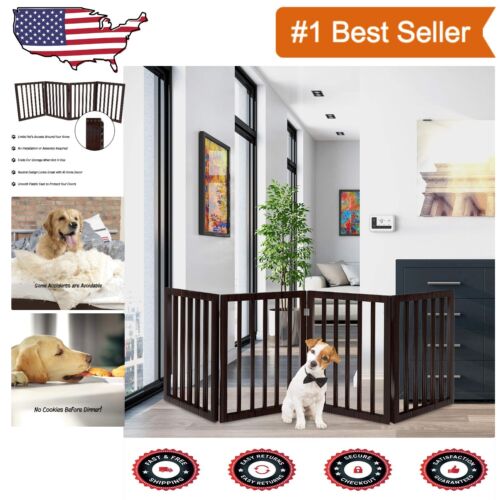 Freestanding Brown Dog Gate - 4-Panel Indoor Barrier for Openings 45-60 Inches
