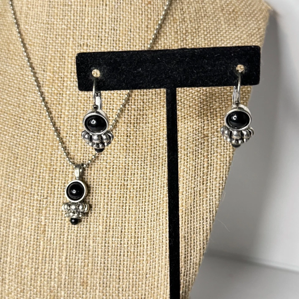 Premier Designs ожерелье и серьги комплект черный камень серебристого тона - Изображение 4 из 4