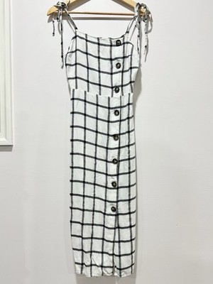 ASOS White Black Grid Check Midi Cami Dress Women's Size 4 Sleeveless