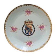 Antique Chinese Export Porcelain Armorial Coat Arms Charger Royalty Order Garter