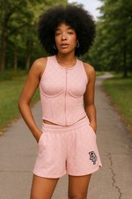 PUMA x Dapper Dan Pink Monogram Corset Zip Tank  Shorts Set Women  s Size S NWT
