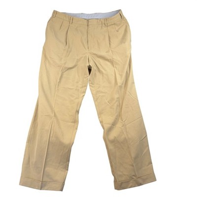 Tommy Hilfiger Men 40x32 Pleated Khaki Dress Pants Peached Microfiber Twill Tan