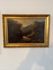 Antique 19thC Oil Painting River Conway North Wales Landscape Dinas Way 18x12