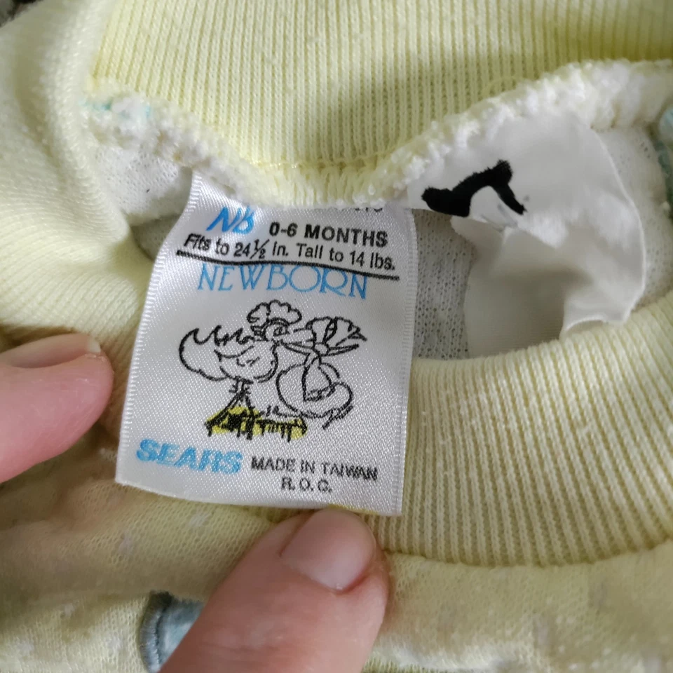 Винтажный игровой костюм для новорожденных Sears 2 штуки вышитый стеганый желтый синий 0-6 мес - Изображение 4 из 4