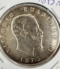 5 Lire 1873 M Regno d'Italia Re Vittorio Emanuele II Stemma  argento SILVER BB