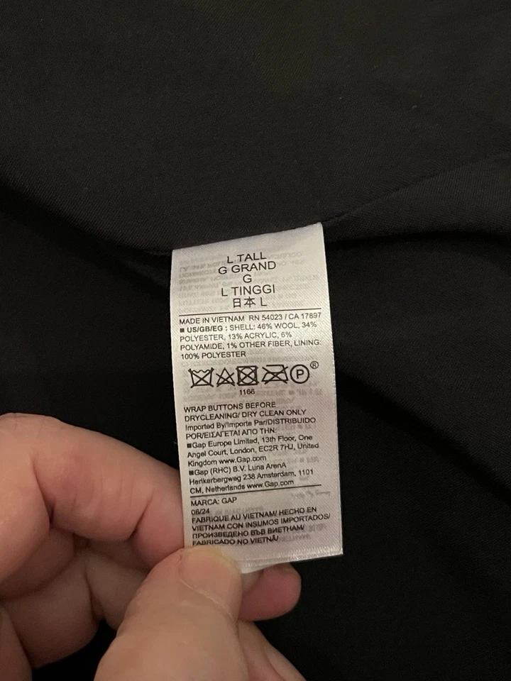 GAP Мужская длинный черный шерсти смесь пальто большой высокий негабаритный никогда не носили - Изображение 2 из 4