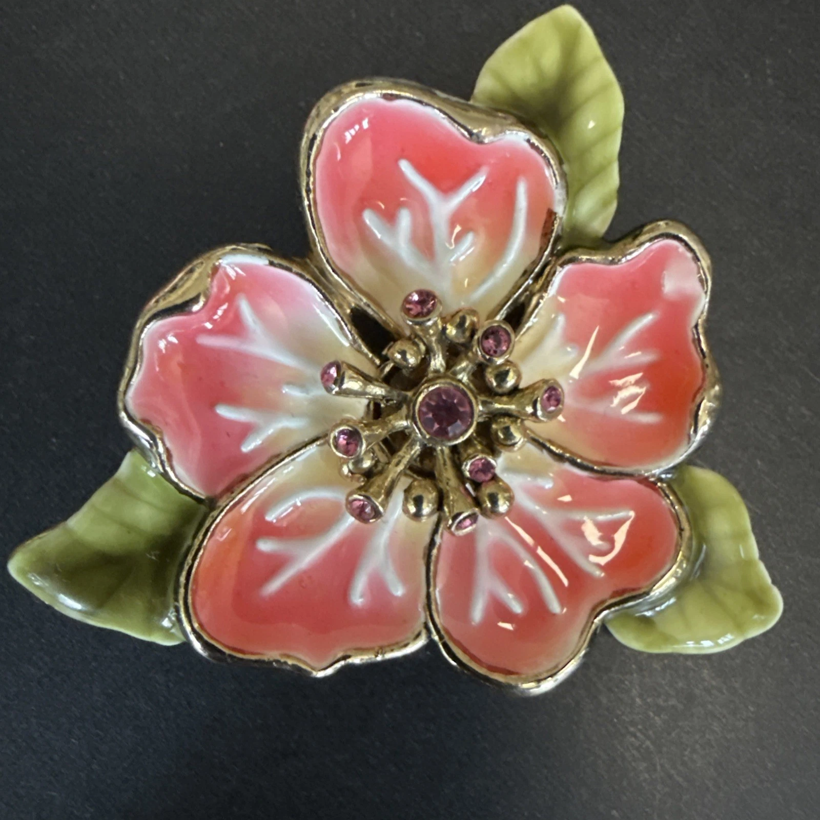Monet Pink Vintage Enamel Flower Brooch Pin 2''x 2''  Pretty