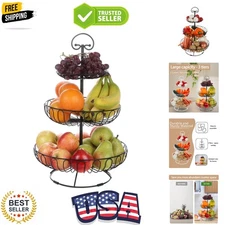 Elegant 3-Tiered Fruit and Vegetable Holder - Stylish Kitchen Organizer in Black