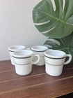 Vintage PYREX Milk Glass Mugs Green Double Banded Coffee Cups With Green Stripes