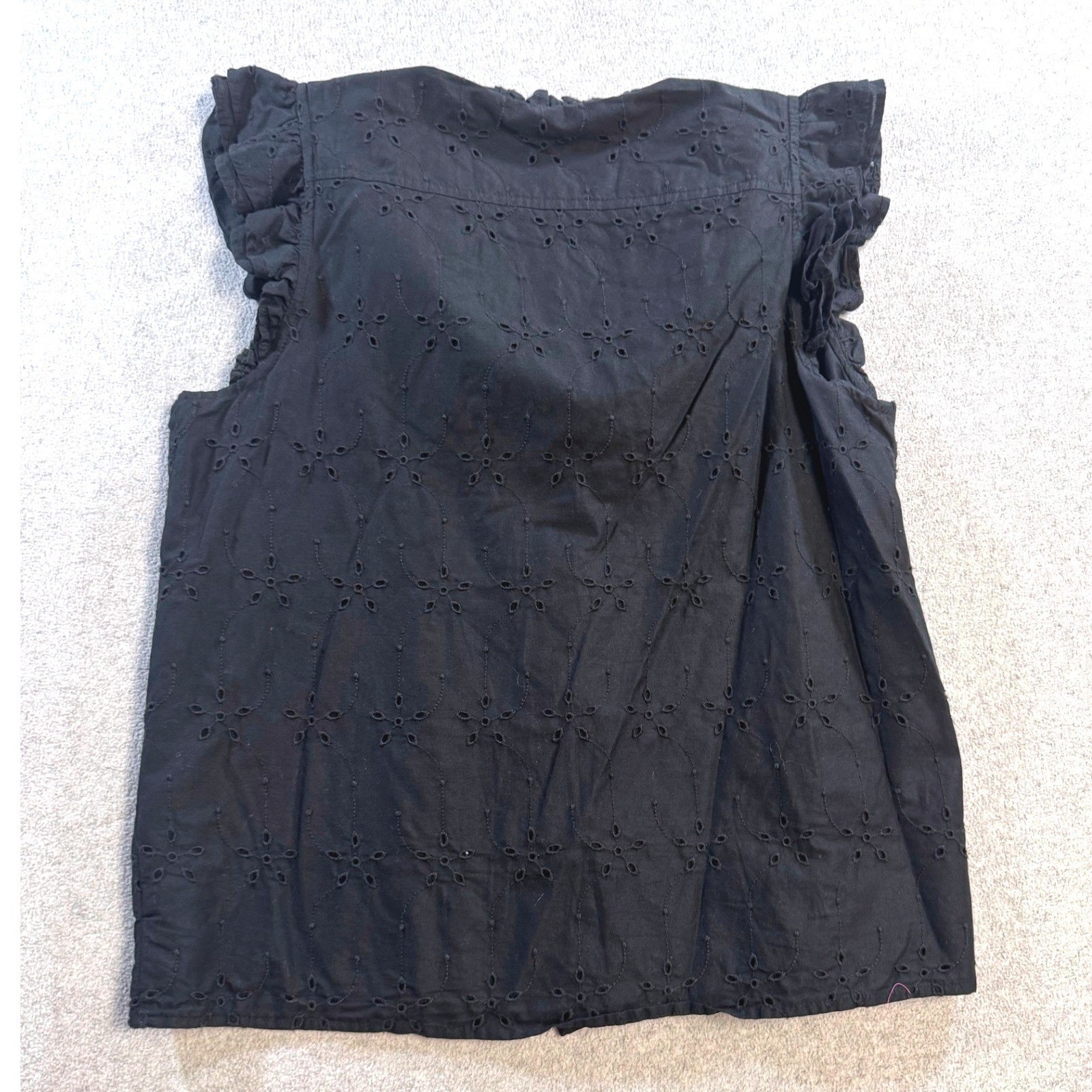 J Crew Black Eyelet Ruffle Blouse Womens Medium Ruffle Sleeve V Neck Boho Top image 8