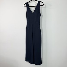 Wilfred Jumpsuit Womens 6 Navy Wide Leg V Neck Tie Back Side Zip Aritzia 66170