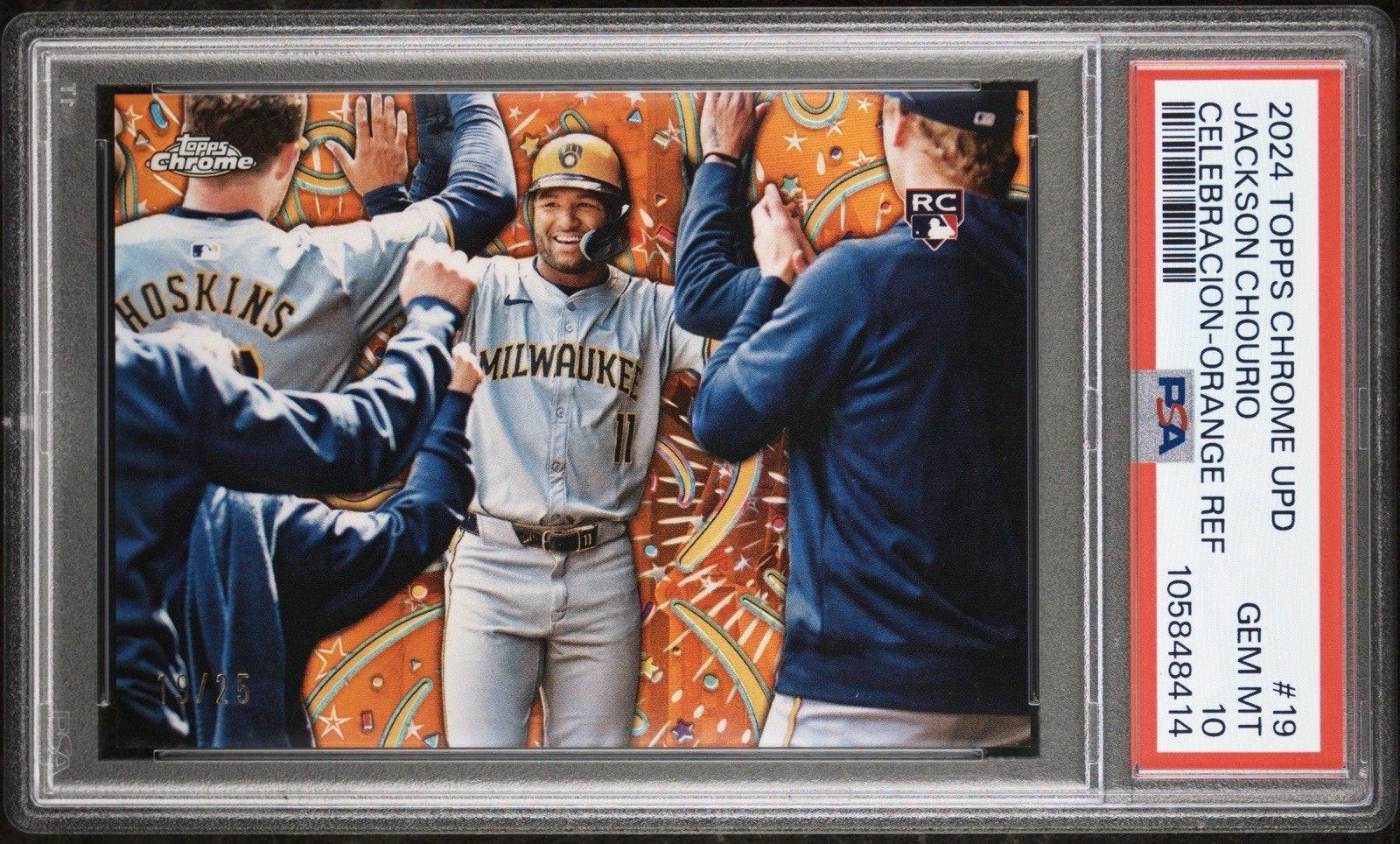 2024 Topps Chrome CELEBRACION Jackson Chourio ORANGE /25 ROOKIE RC PSA 10 SSP