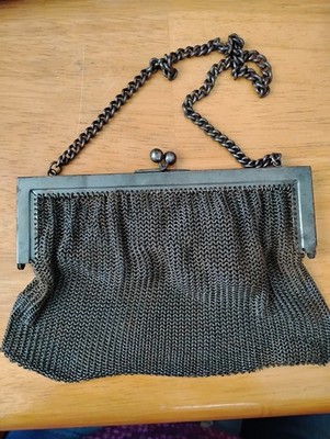 Antique 1920's Mesh Metal Purse Chainmail w/ Lining 7 x 5 Inches