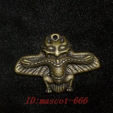 Ciondolo statua peng uccellino dalle ali dorate grande intaglio bronzo Cina Tibet 2,4 pollici