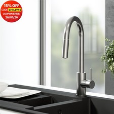 Pull Out Kitchen Mixer Tap Dual Spray Swivel Spout Single Lever Brushed Steel