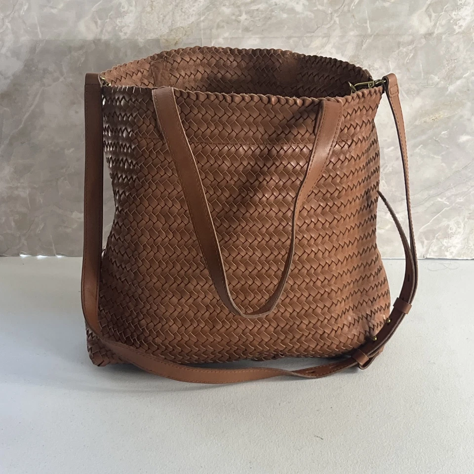 Madewell Leather Tote The Medium Transport Tote Woven Leather Burnished Caramel - Image 3 of 4