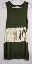 Umgee Womens Green Tye Dye Tank Dress Soft Cotton Blend Boho Size S
