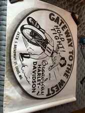 GATEWAY TO THE WEST HOLD TIGHT! 8" PROVOCATIVE WOMAN ON MOTORCYCLE. Paper Banner