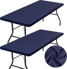 2 Pack Rectangle Table Cloth, Elastic Fitted Fabric Tablecloth Fits for 8 Foot